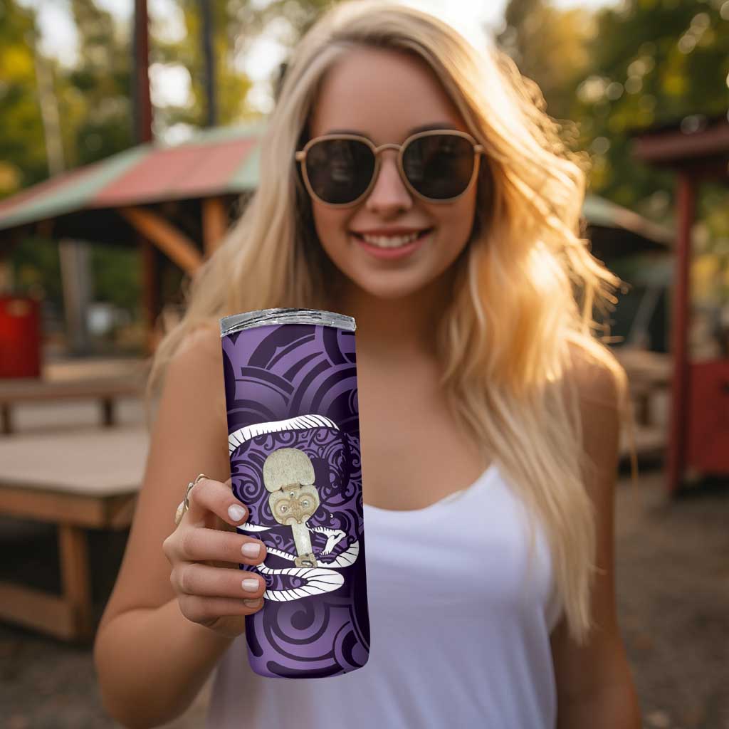 Purple New Zealand Eel Skinny Tumbler Aotearoa Maori Tuna With Kotiate Weapon LT14 - Polynesian Pride