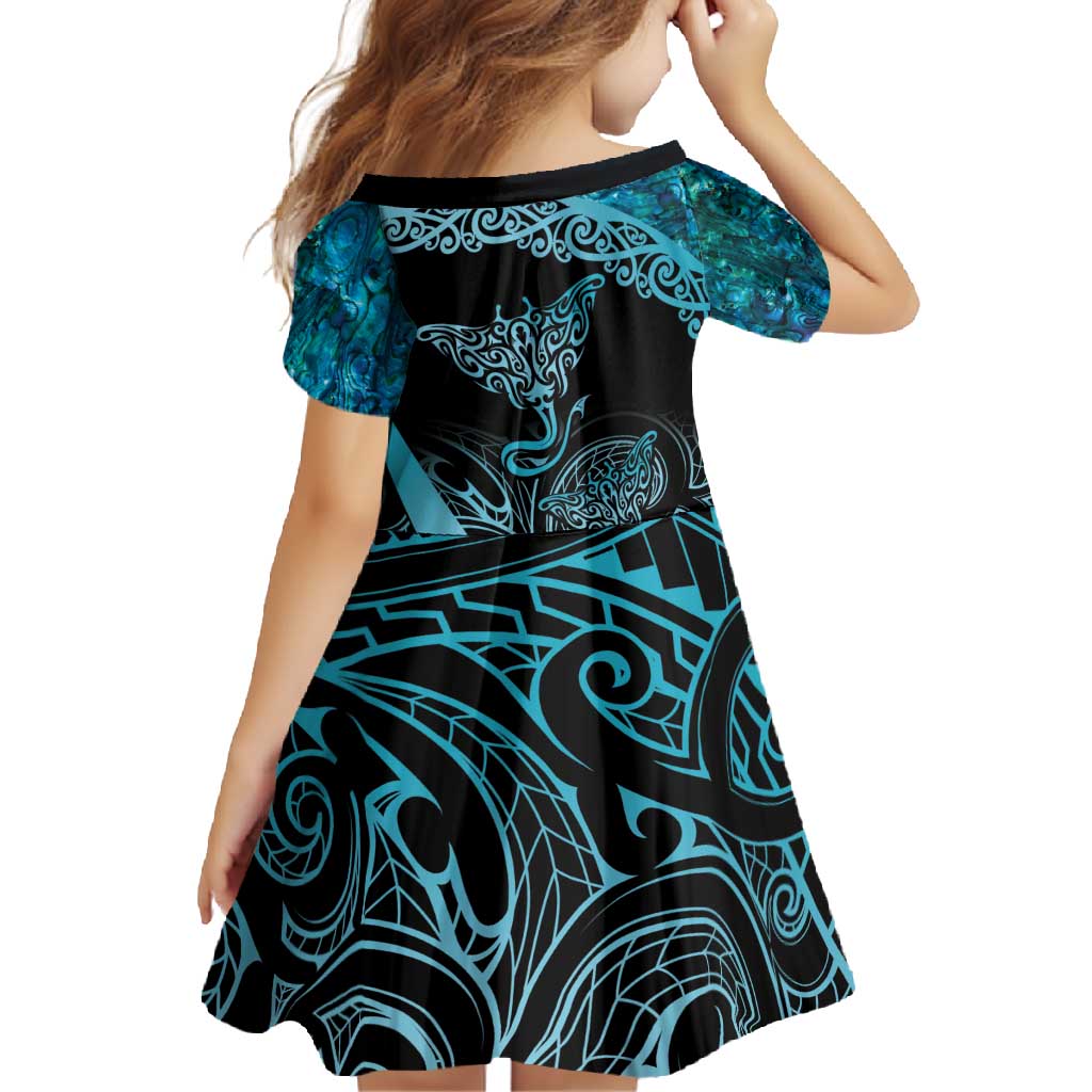 New Zealand Stingray Family Matching Long Sleeve Bodycon Dress and Hawaiian Shirt Aotearoa Whai With Maori Paua Shell LT14 - Polynesian Pride