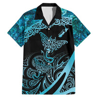 New Zealand Stingray Family Matching Mermaid Dress and Hawaiian Shirt Aotearoa Whai With Maori Paua Shell LT14 Dad's Shirt - Short Sleeve Turquoise - Polynesian Pride