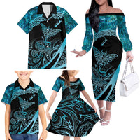 New Zealand Stingray Family Matching Off The Shoulder Long Sleeve Dress and Hawaiian Shirt Aotearoa Whai With Maori Paua Shell LT14 - Polynesian Pride