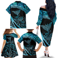 New Zealand Stingray Family Matching Off The Shoulder Long Sleeve Dress and Hawaiian Shirt Aotearoa Whai With Maori Paua Shell LT14 - Polynesian Pride