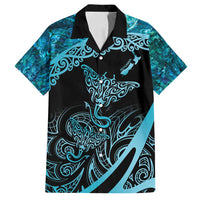 New Zealand Stingray Family Matching Off Shoulder Maxi Dress and Hawaiian Shirt Aotearoa Whai With Maori Paua Shell LT14 Dad's Shirt - Short Sleeve Turquoise - Polynesian Pride