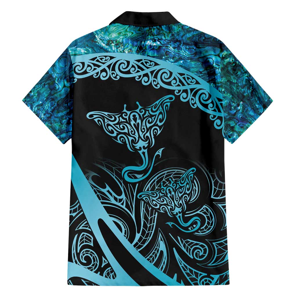 New Zealand Stingray Family Matching Off Shoulder Maxi Dress and Hawaiian Shirt Aotearoa Whai With Maori Paua Shell LT14 - Polynesian Pride