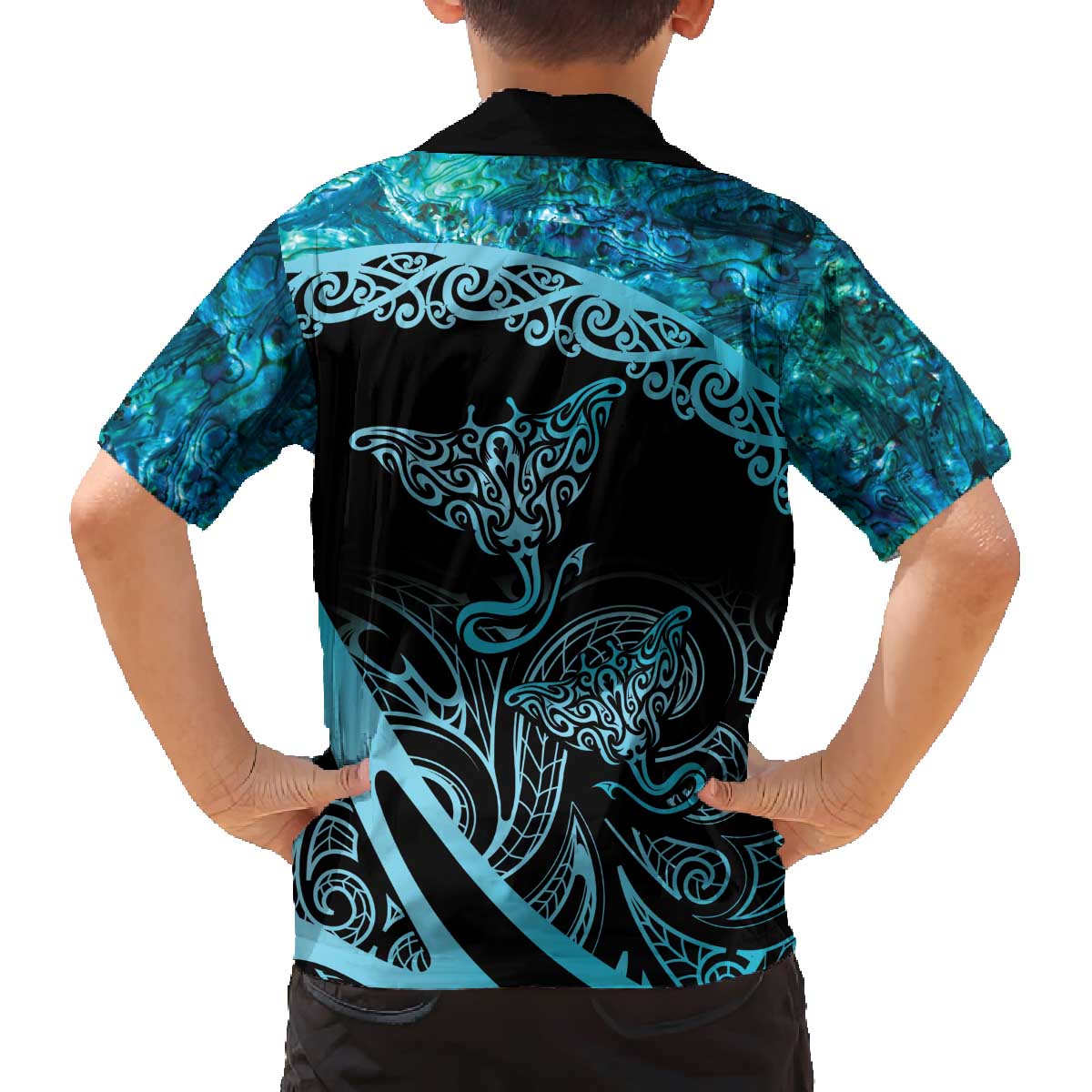 New Zealand Stingray Family Matching Off Shoulder Short Dress and Hawaiian Shirt Aotearoa Whai With Maori Paua Shell LT14 - Polynesian Pride