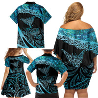 New Zealand Stingray Family Matching Off Shoulder Short Dress and Hawaiian Shirt Aotearoa Whai With Maori Paua Shell LT14 - Polynesian Pride