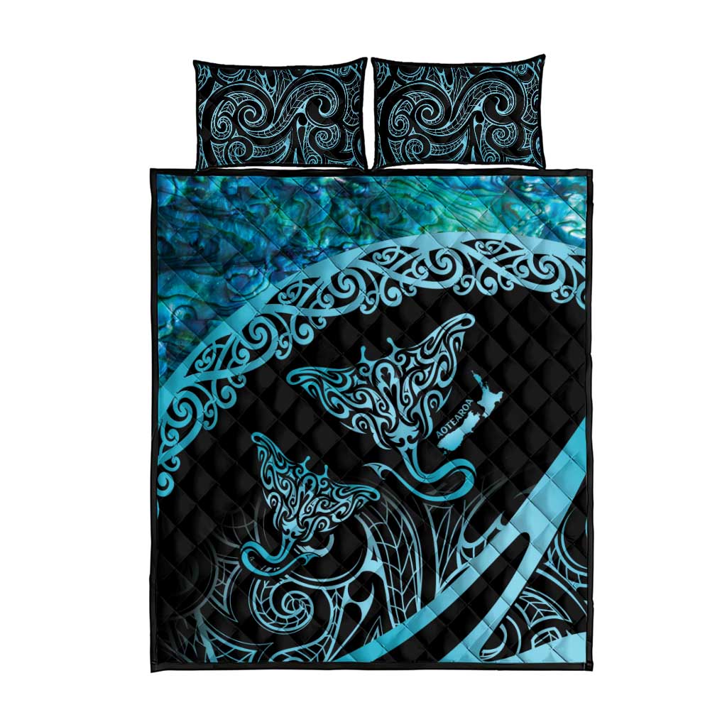 New Zealand Stingray Quilt Bed Set Aotearoa Whai With Maori Paua Shell LT14 - Polynesian Pride