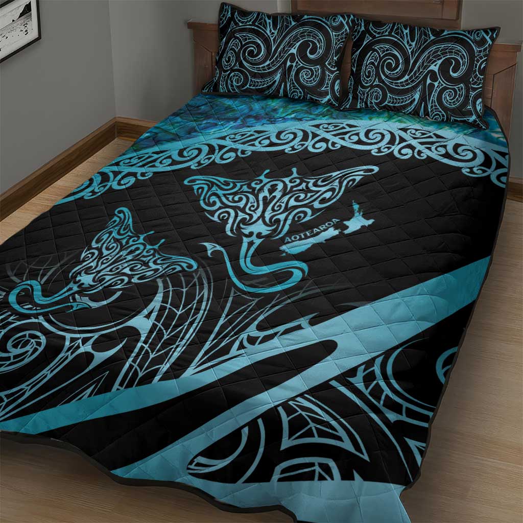 New Zealand Stingray Quilt Bed Set Aotearoa Whai With Maori Paua Shell LT14 - Polynesian Pride