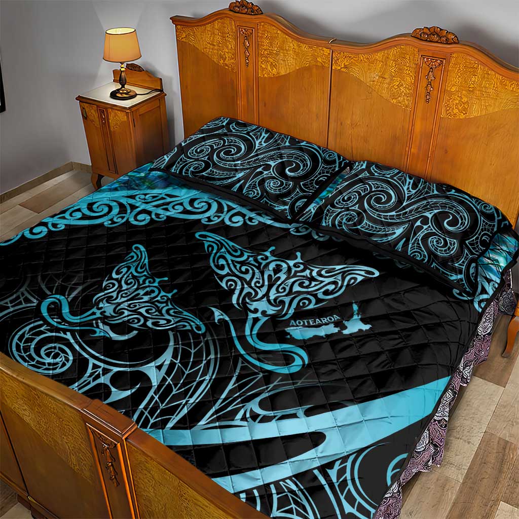 New Zealand Stingray Quilt Bed Set Aotearoa Whai With Maori Paua Shell LT14 - Polynesian Pride