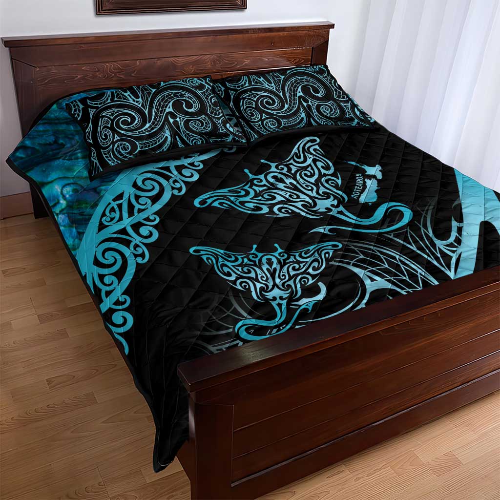 New Zealand Stingray Quilt Bed Set Aotearoa Whai With Maori Paua Shell LT14 - Polynesian Pride