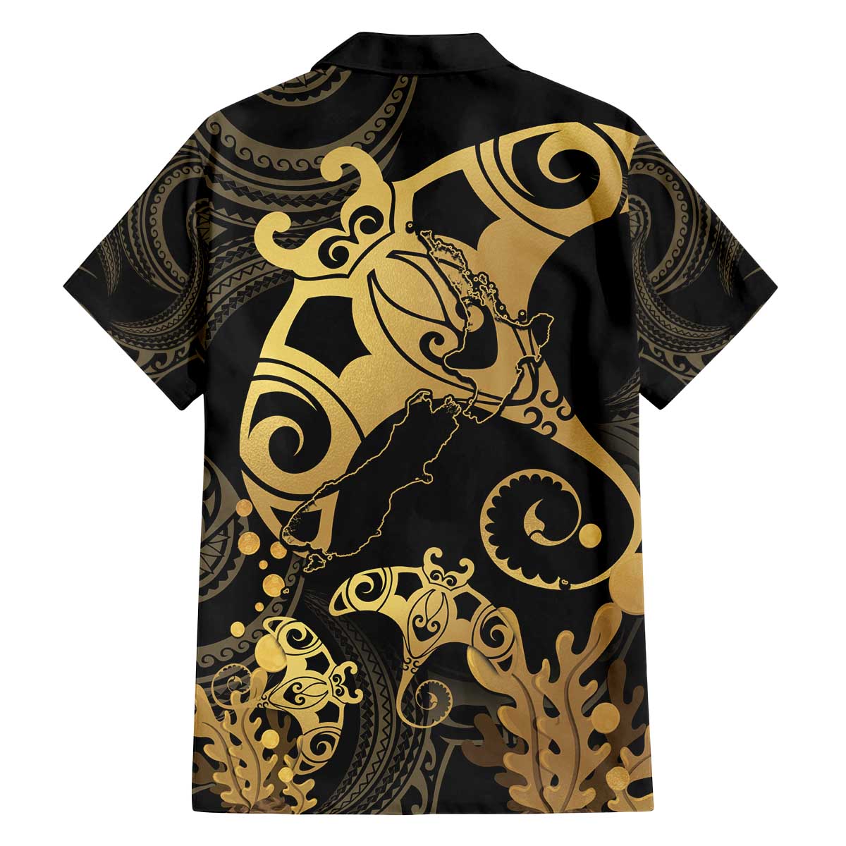 Black And Gold Aotearoa Whai Family Matching Off The Shoulder Long Sleeve Dress and Hawaiian Shirt NZ Stingrays Maori Curves Style LT14 - Polynesian Pride