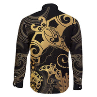 Black And Gold Aotearoa Whai Family Matching Short Sleeve Bodycon Dress and Hawaiian Shirt NZ Stingrays Maori Curves Style LT14 - Polynesian Pride