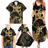 Black And Gold Aotearoa Whai Family Matching Summer Maxi Dress and Hawaiian Shirt NZ Stingrays Maori Curves Style LT14 - Polynesian Pride