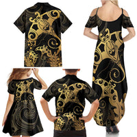 Black And Gold Aotearoa Whai Family Matching Summer Maxi Dress and Hawaiian Shirt NZ Stingrays Maori Curves Style LT14 - Polynesian Pride
