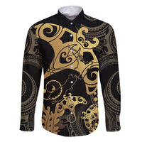 Black And Gold Aotearoa Whai Family Matching Summer Maxi Dress and Hawaiian Shirt NZ Stingrays Maori Curves Style LT14 Dad's Shirt - Long Sleeve Gold - Polynesian Pride