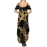 Black And Gold Aotearoa Whai Family Matching Summer Maxi Dress and Hawaiian Shirt NZ Stingrays Maori Curves Style LT14 - Polynesian Pride