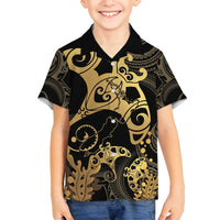 Black And Gold Aotearoa Whai Family Matching Summer Maxi Dress and Hawaiian Shirt NZ Stingrays Maori Curves Style LT14 Son's Shirt Gold - Polynesian Pride
