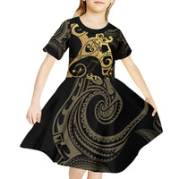 Black And Gold Aotearoa Whai Kid Short Sleeve Dress NZ Stingrays Maori Curves Style LT14 - Polynesian Pride