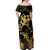 Black And Gold Aotearoa Whai Off Shoulder Maxi Dress NZ Stingrays Maori Curves Style