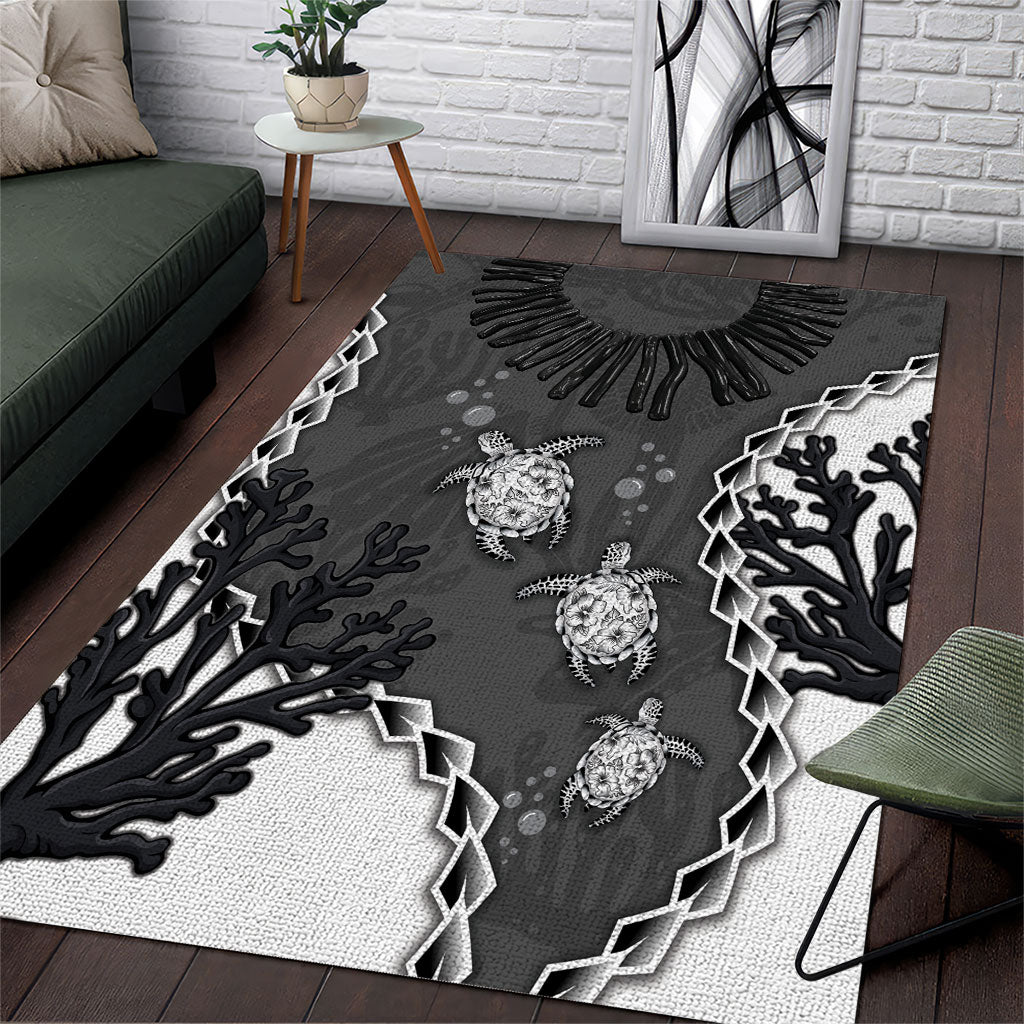 Black Coral Hawaii Area Rug Ekaha Ku Moana Honu Sea Turtle LT14 Gray - Polynesian Pride