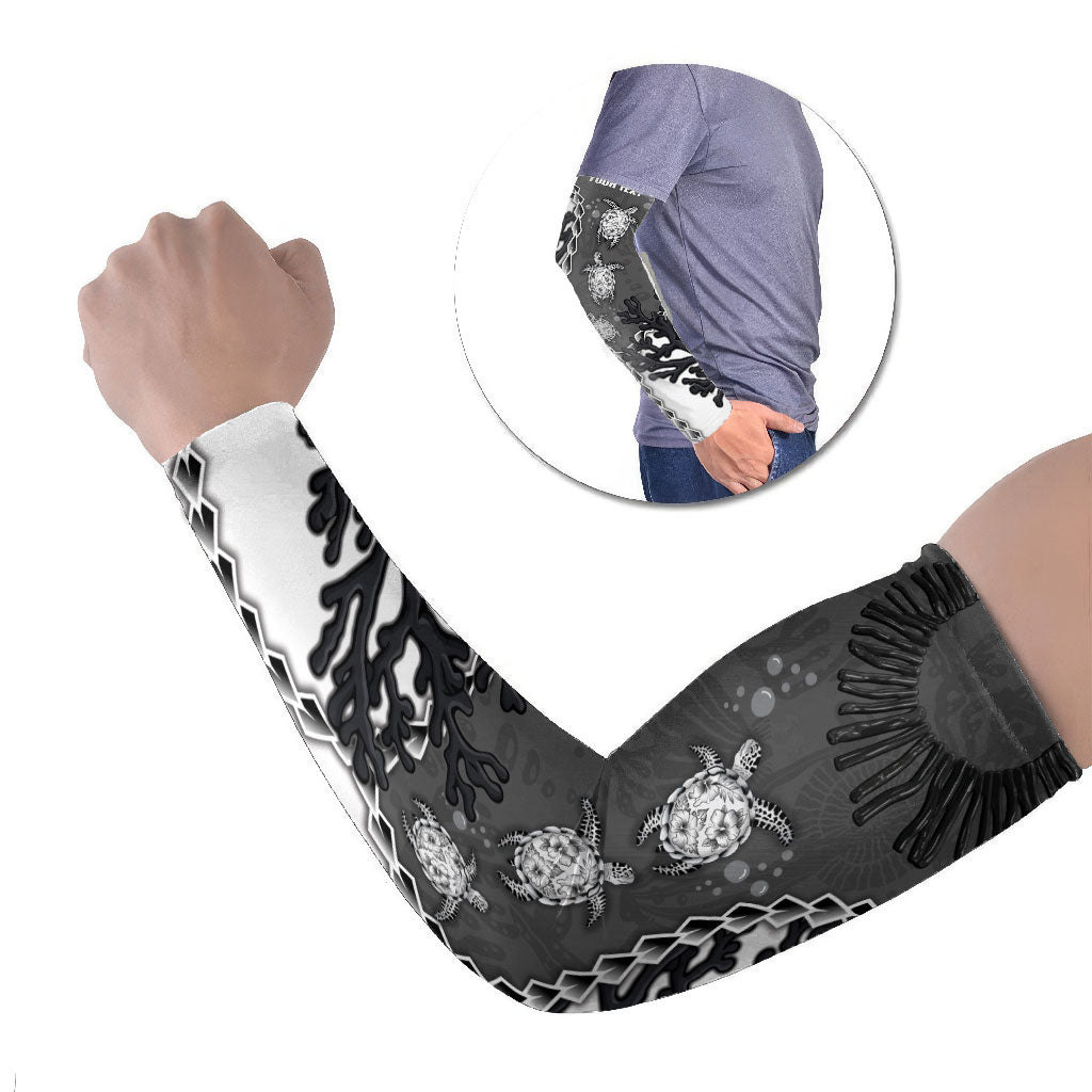 Personalized Black Coral Hawaii Arm Sleeves Ekaha Ku Moana Honu Sea Turtle LT14 Set of 2 Gray - Polynesian Pride