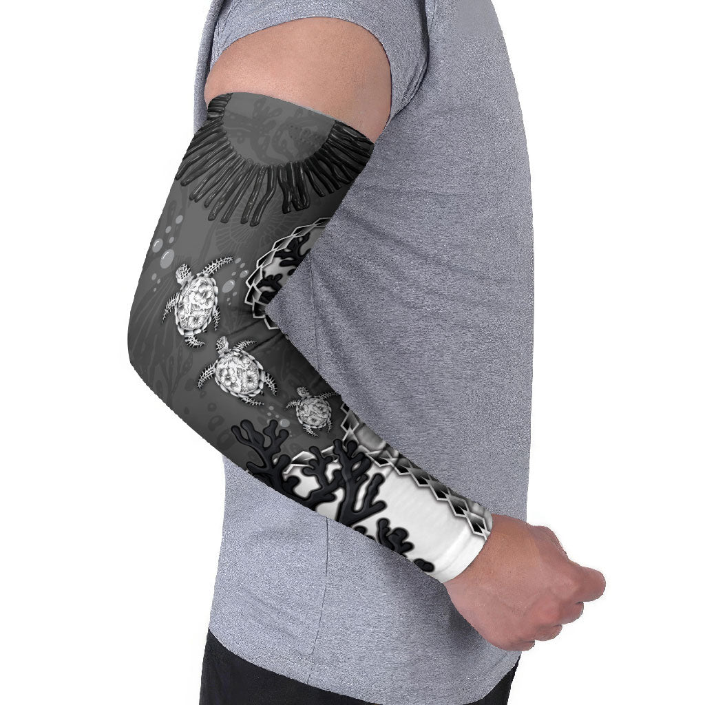 Personalized Black Coral Hawaii Arm Sleeves Ekaha Ku Moana Honu Sea Turtle LT14 - Polynesian Pride