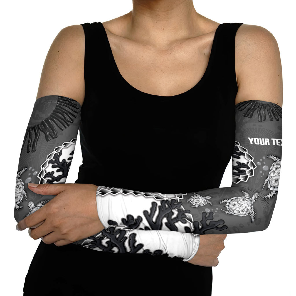 Personalized Black Coral Hawaii Arm Sleeves Ekaha Ku Moana Honu Sea Turtle LT14 - Polynesian Pride