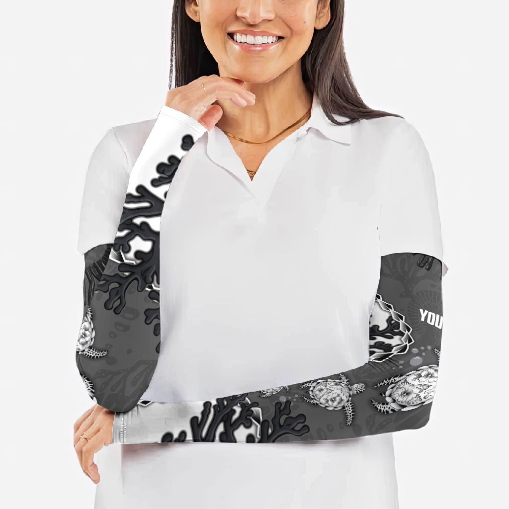 Personalized Black Coral Hawaii Arm Sleeves Ekaha Ku Moana Honu Sea Turtle LT14 - Polynesian Pride