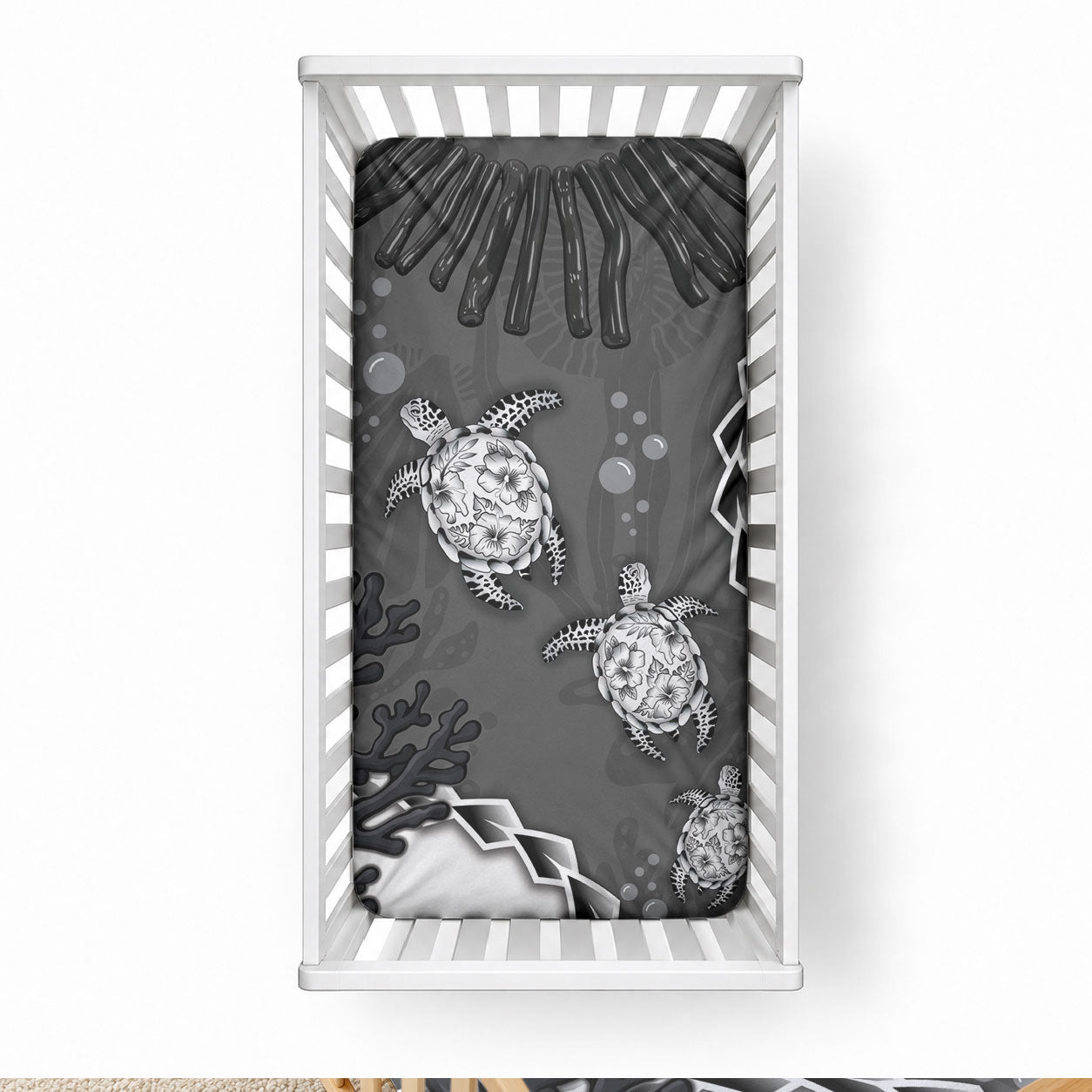 Black Coral Hawaii Baby Bed Cover Ekaha Ku Moana Honu Sea Turtle LT14 28 × 52 in Gray - Polynesian Pride