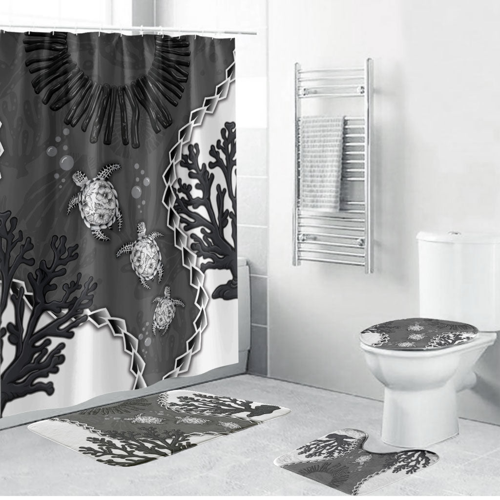 Black Coral Hawaii Bathroom Set Ekaha Ku Moana Honu Sea Turtle LT14 Bathroom Set (4 pcs) Gray - Polynesian Pride