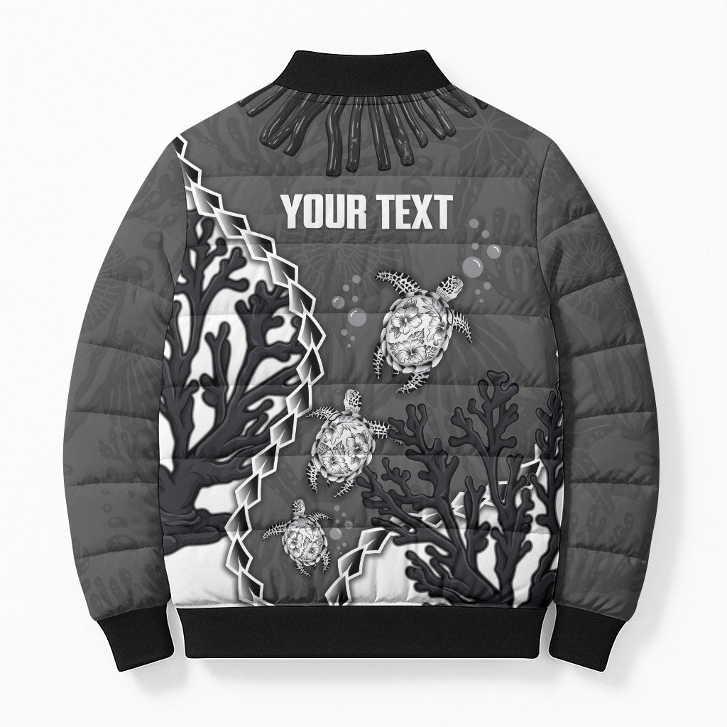 Personalized Black Coral Hawaii Bomber Puffer Jacket Ekaha Ku Moana Honu Sea Turtle LT14 - Polynesian Pride