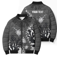 Personalized Black Coral Hawaii Bomber Puffer Jacket Ekaha Ku Moana Honu Sea Turtle LT14 - Polynesian Pride