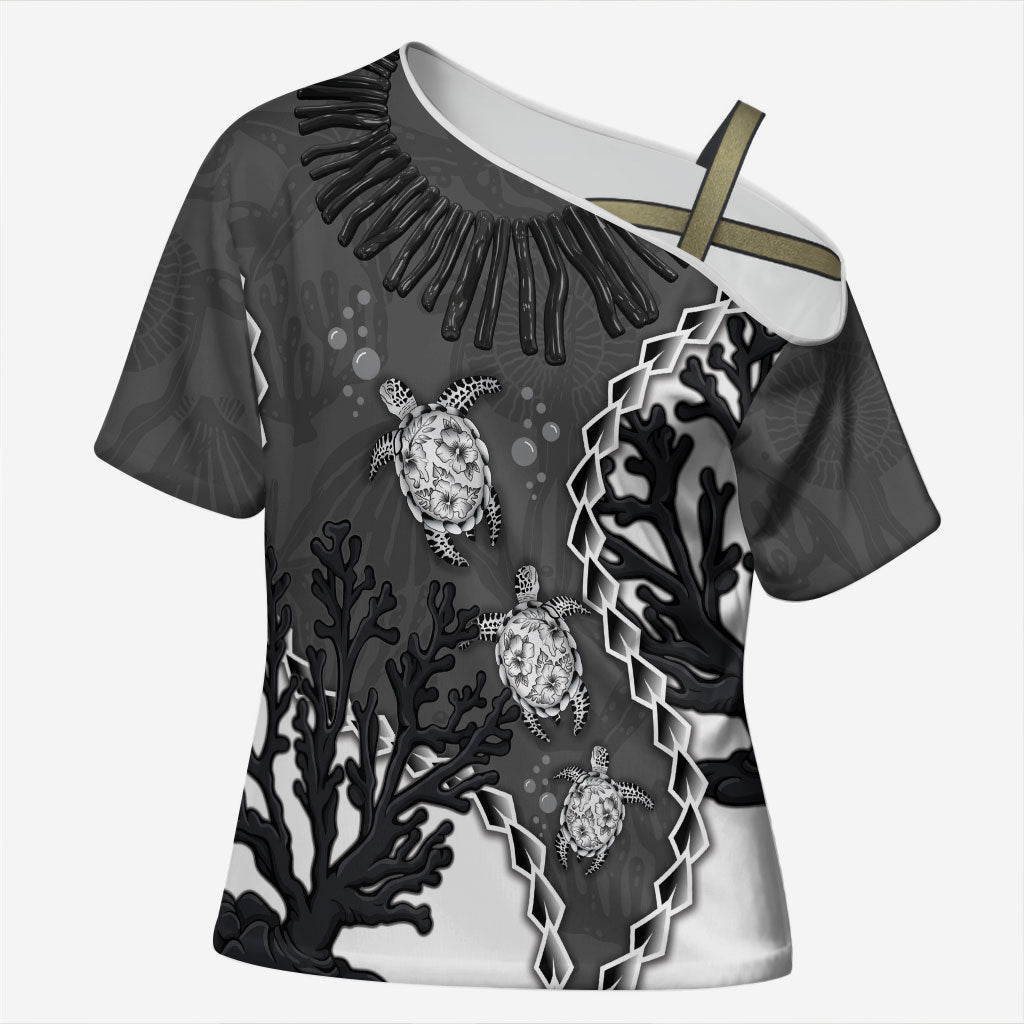 Personalized Black Coral Hawaii Cross Shoulder Shirt Ekaha Ku Moana Honu Sea Turtle