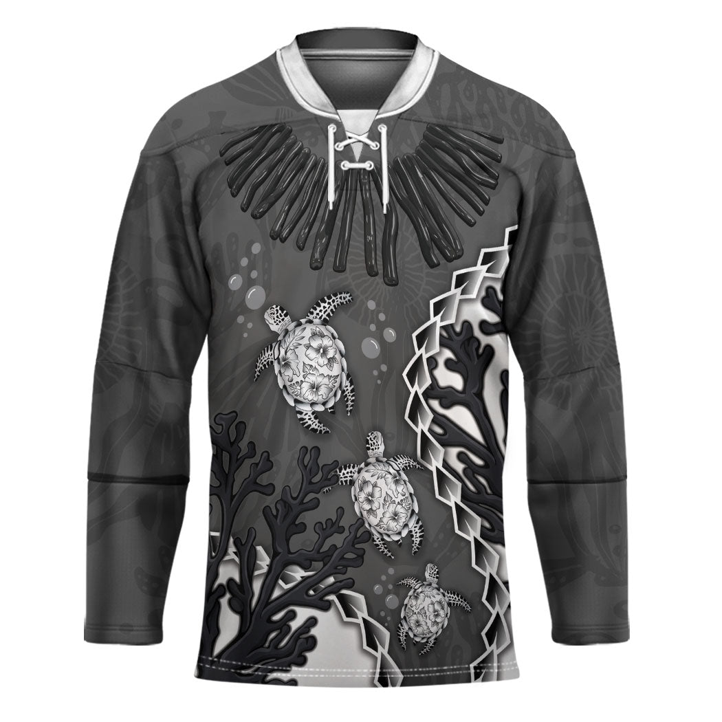 Personalized Black Coral Hawaii Hockey Jersey Ekaha Ku Moana Honu Sea Turtle LT14 Unisex Gray - Polynesian Pride