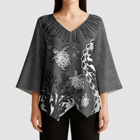 Personalized Black Coral Hawaii Kimono Sleeve Blouse Ekaha Ku Moana Honu Sea Turtle LT14 - Polynesian Pride