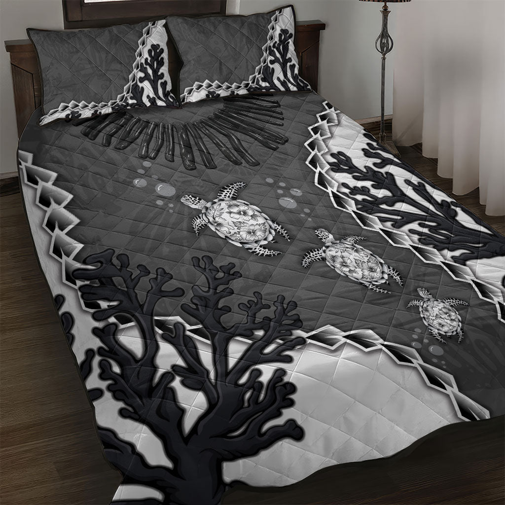 Black Coral Hawaii Quilt Bed Set Ekaha Ku Moana Honu Sea Turtle LT14 Gray - Polynesian Pride