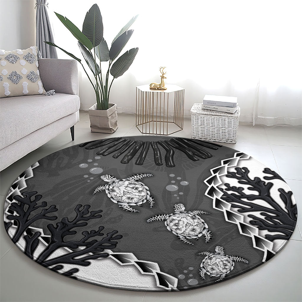 Black Coral Hawaii Round Carpet Ekaha Ku Moana Honu Sea Turtle LT14 - Polynesian Pride