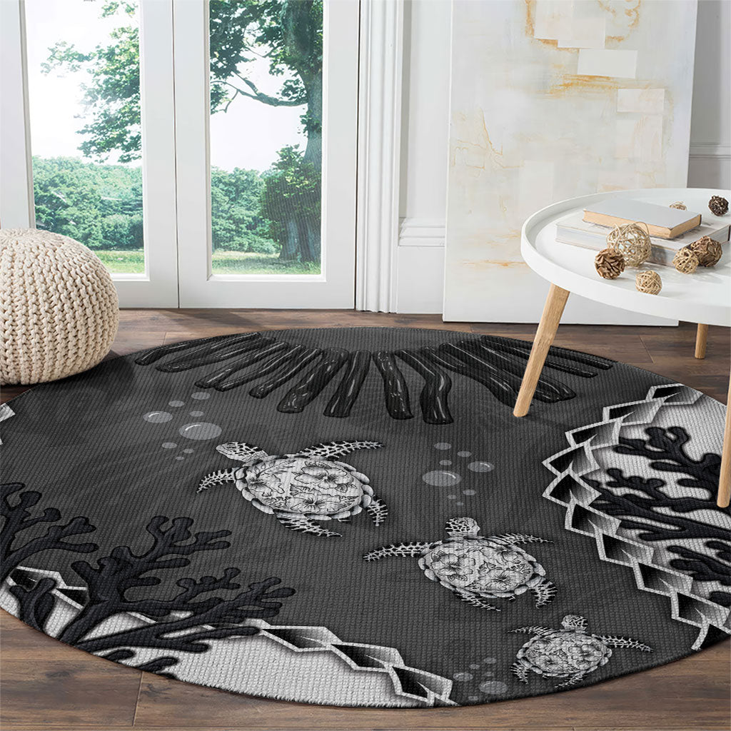 Black Coral Hawaii Round Carpet Ekaha Ku Moana Honu Sea Turtle LT14 - Polynesian Pride