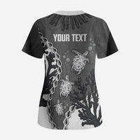 Personalized Black Coral Hawaii Scrub Top Ekaha Ku Moana Honu Sea Turtle LT14 - Polynesian Pride
