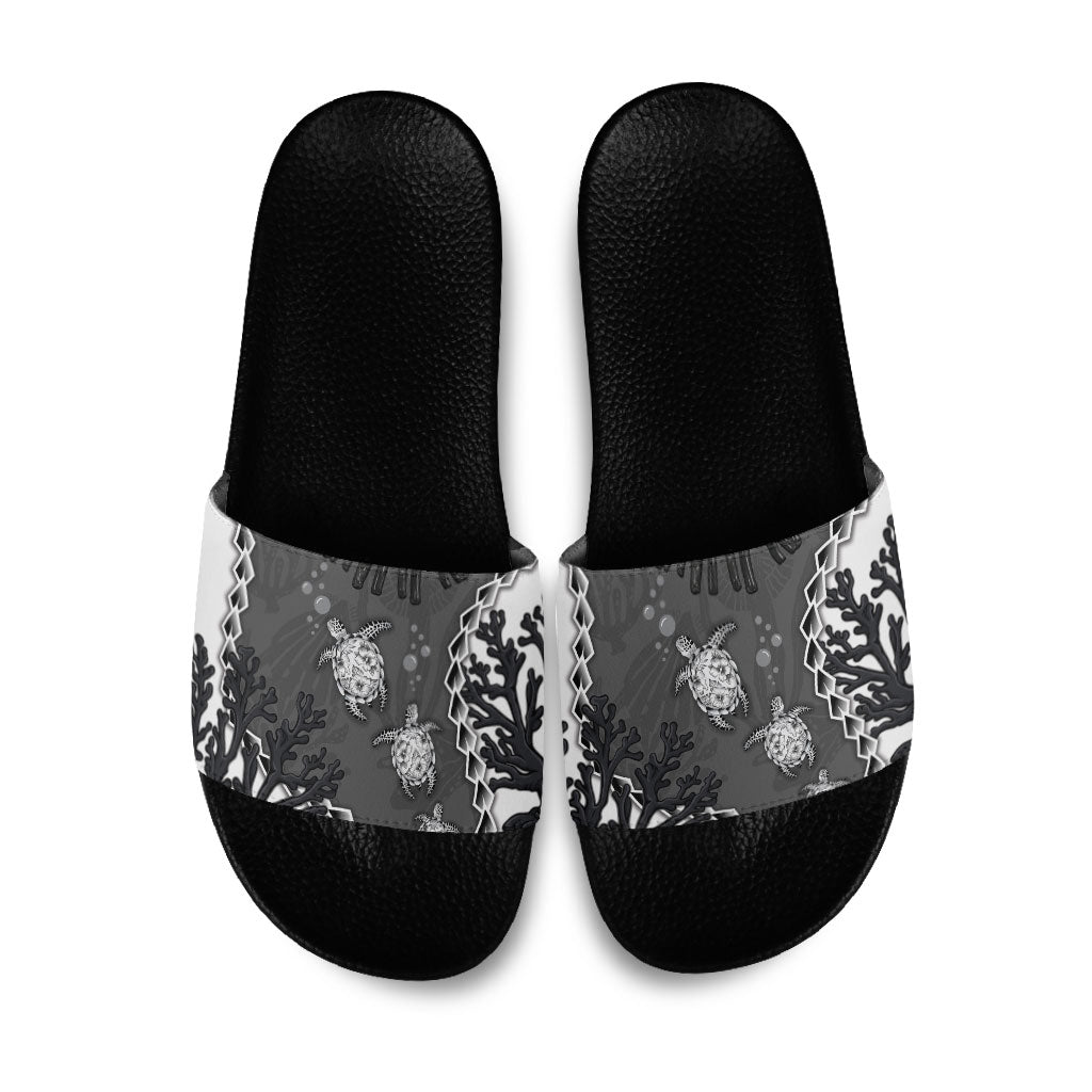 Black Coral Hawaii Slide Sandals Ekaha Ku Moana Honu Sea Turtle LT14 Gray - Polynesian Pride