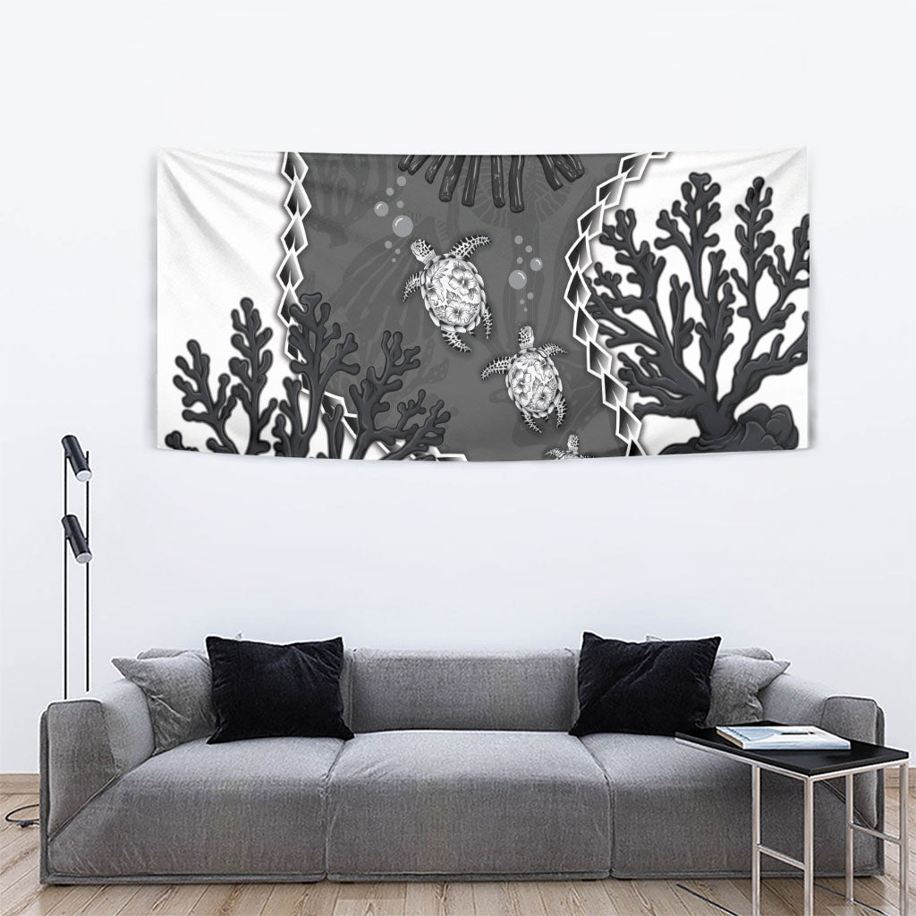 Black Coral Hawaii Tapestry Ekaha Ku Moana Honu Sea Turtle LT14 - Polynesian Pride