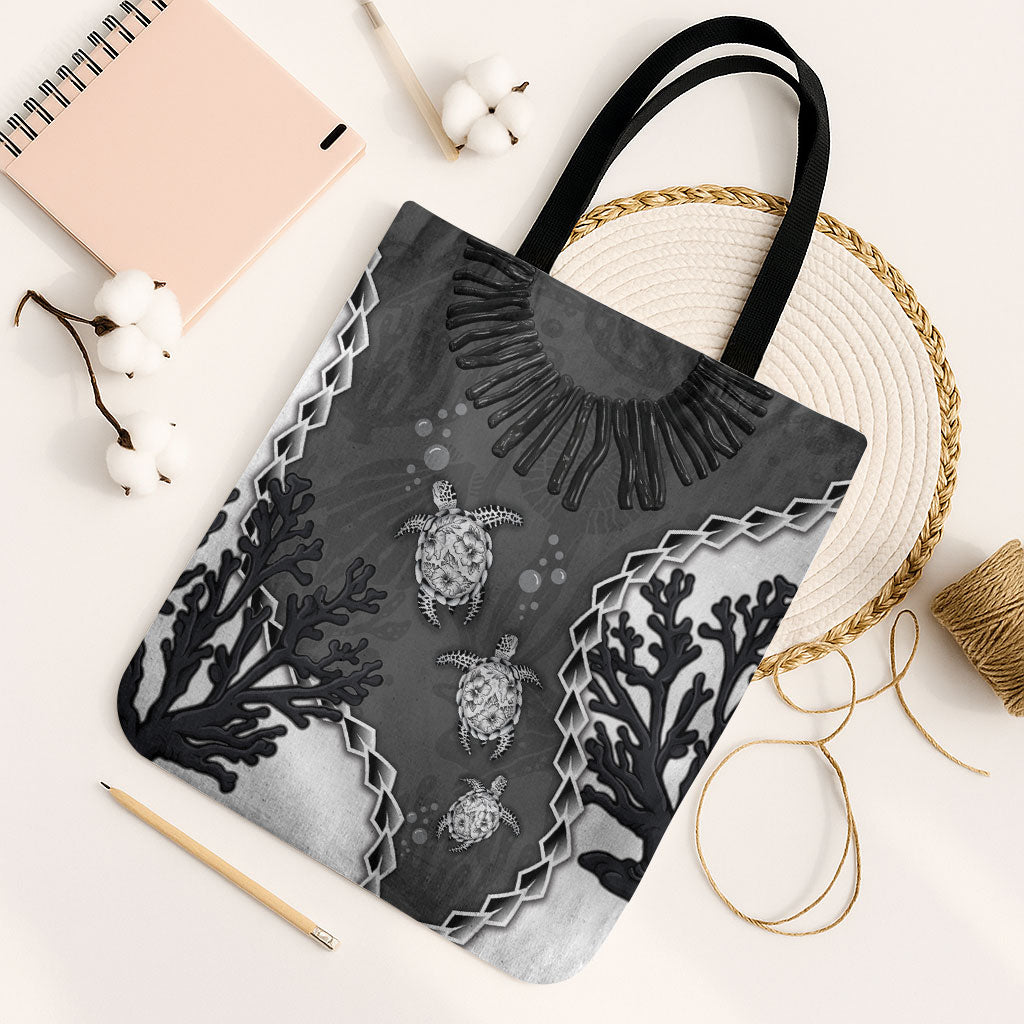 Black Coral Hawaii Tote Bag Ekaha Ku Moana Honu Sea Turtle LT14 Black Strap One Size Gray - Polynesian Pride