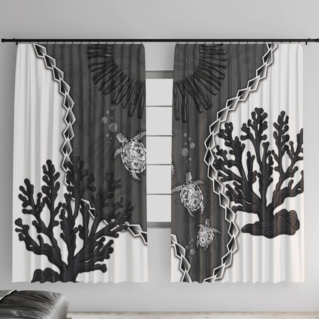 Black Coral Hawaii Window Curtain Ekaha Ku Moana Honu Sea Turtle LT14 With Hooks Gray - Polynesian Pride
