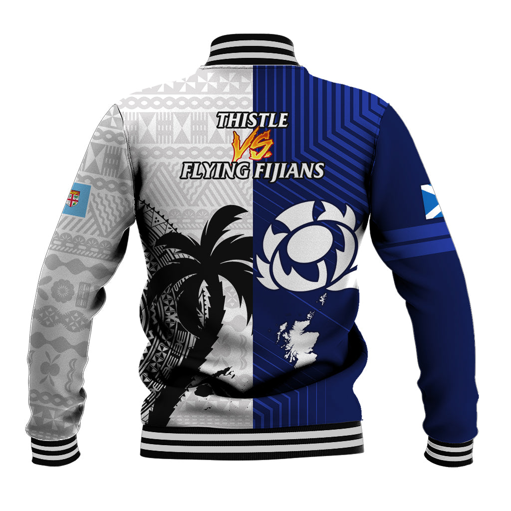 Fiji And Scotland Rugby Baseball Jacket Fijian Tapa Pattern With Thistle LT14 - Polynesian Pride