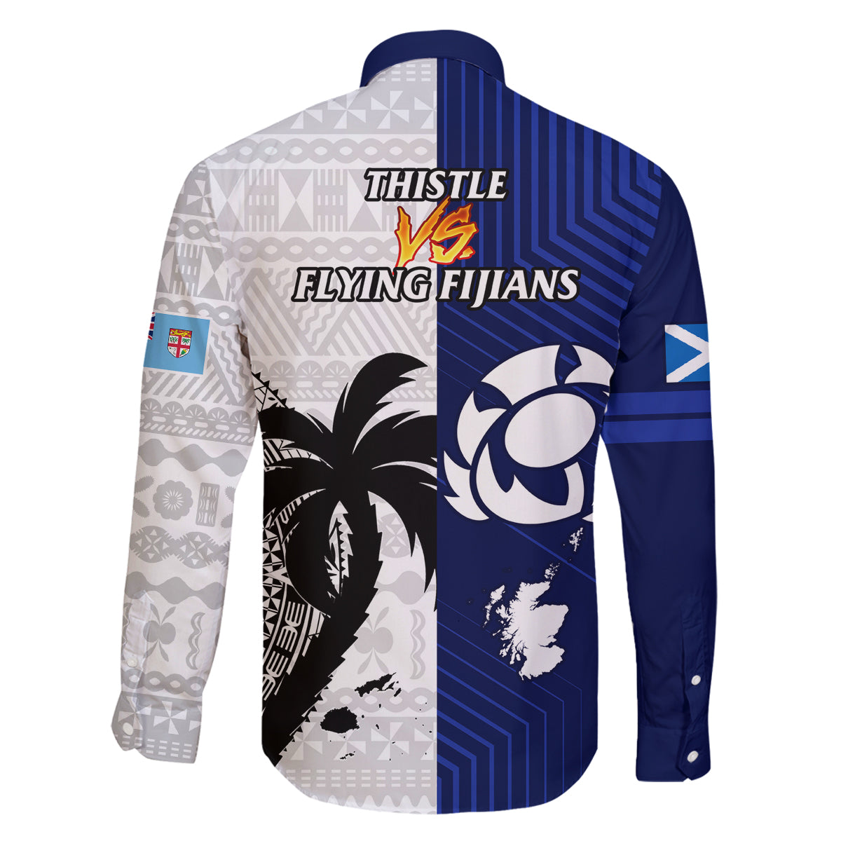 Fiji And Scotland Rugby Family Matching Off Shoulder Long Sleeve Dress and Hawaiian Shirt Fijian Tapa Pattern With Thistle LT14 - Polynesian Pride