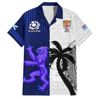 Fiji And Scotland Rugby Family Matching Short Sleeve Bodycon Dress and Hawaiian Shirt Fijian Tapa Pattern With Thistle LT14 Dad's Shirt - Short Sleeve Blue - Polynesian Pride