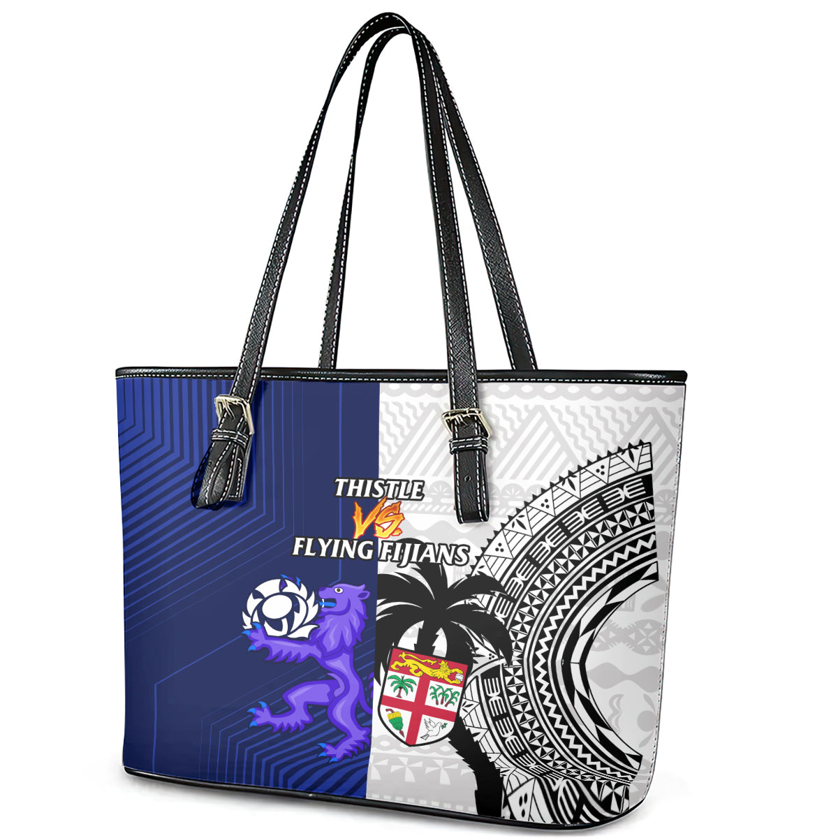 Fiji And Scotland Rugby Leather Tote Bag Fijian Tapa Pattern With Thistle LT14 - Polynesian Pride