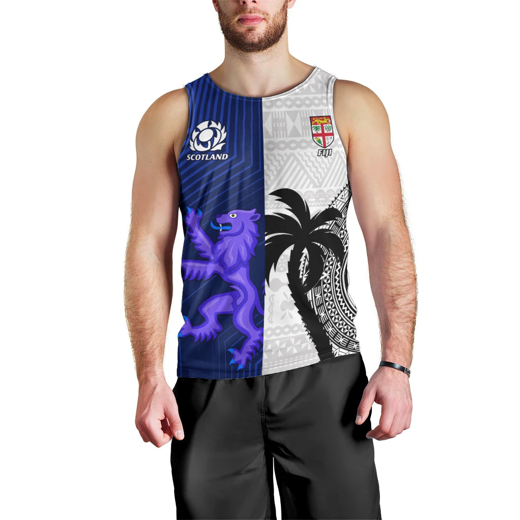 Fiji And Scotland Rugby Men Tank Top Fijian Tapa Pattern With Thistle LT14 - Polynesian Pride