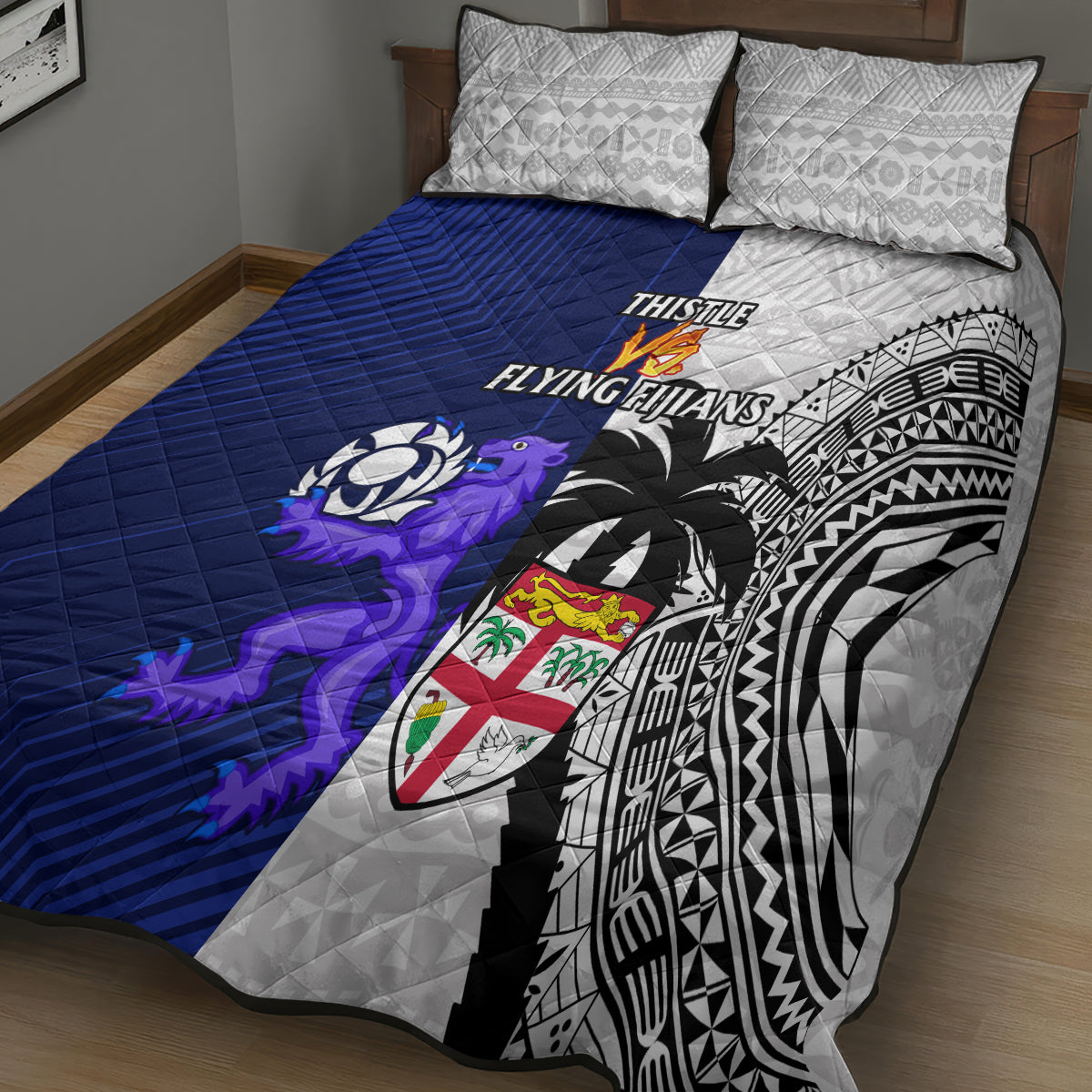 Fiji And Scotland Rugby Quilt Bed Set Fijian Tapa Pattern With Thistle LT14 - Polynesian Pride