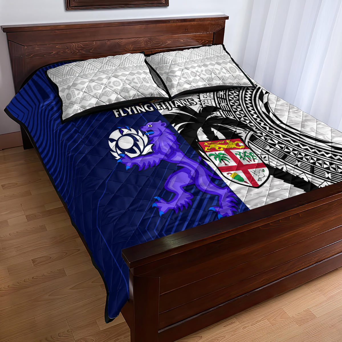 Fiji And Scotland Rugby Quilt Bed Set Fijian Tapa Pattern With Thistle LT14 - Polynesian Pride