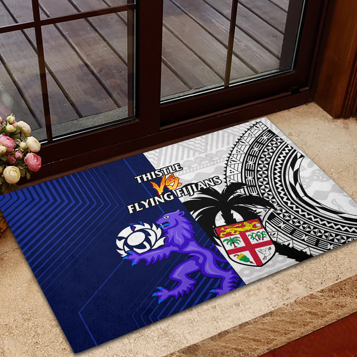 Fiji And Scotland Rugby Rubber Doormat Fijian Tapa Pattern With Thistle LT14 - Polynesian Pride